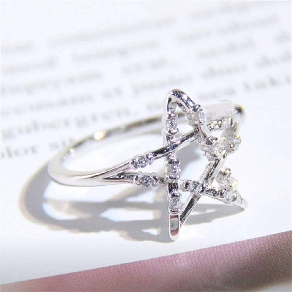 ⭐️ Silver Star Pentacle Pentagram Rings w/ White Topaz embellishments ⭐️